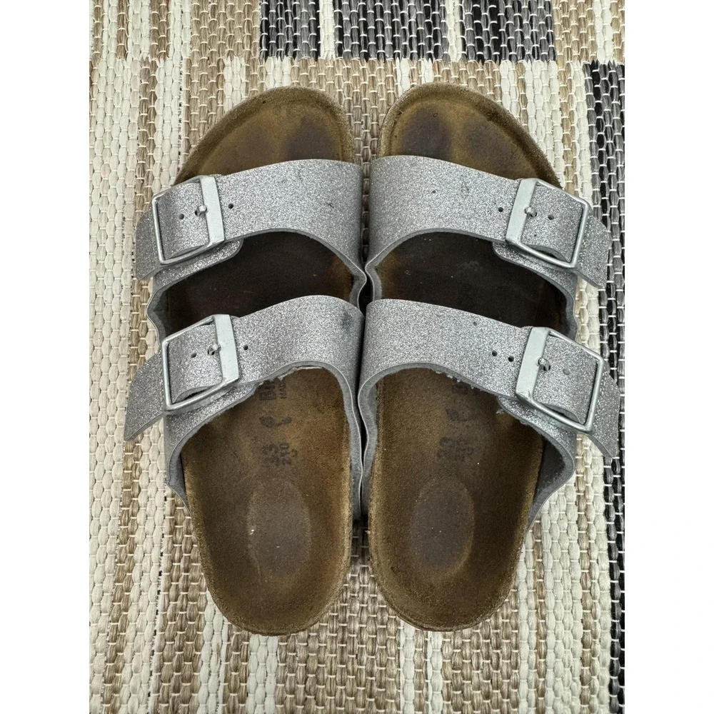 Birkenstock Arizona Sandals Kid's Size 3 EU 33 Silver Glitter Slide Buckle
